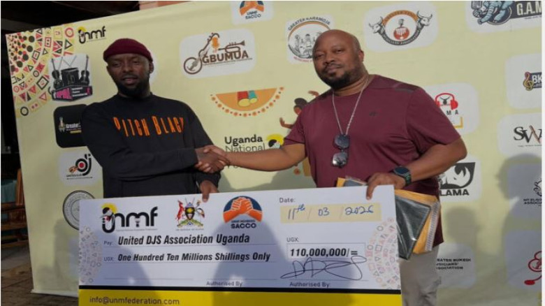 Dj Nimrod Rceives Shs10million From UNMF On Behalf Of Ugandan Djs